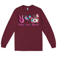 Burgundy peace love nurse Long Sleeve Tee - AdoDesignShop