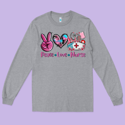 Peace Love Nurse Long Sleeve Tee Designed By Adodesignshop
