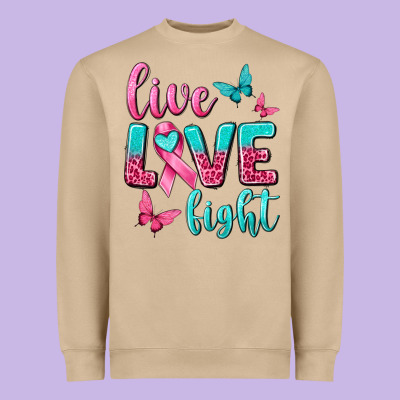 Live Love Fight Breast Cancer Heavyweight Sweatshirt Designed By Texasbilliewilder