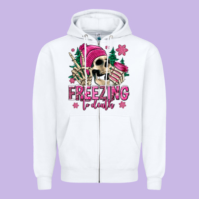 Freezing To Death Winter Skull Zipper Hoodie Designed By Jasminsmagicworld