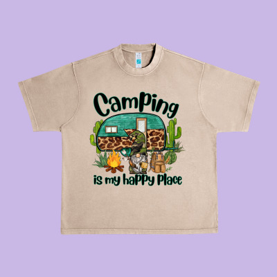 Camping Is My Happy Place Caravan And Gnome Urban Heavy Tee Designed By Barkaloodesign