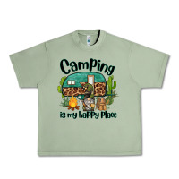 Oil Green camping is my happy place caravan and gnome Urban Heavy Tee - BarkalooDesign