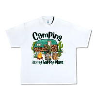White camping is my happy place caravan and gnome Urban Heavy Tee - BarkalooDesign
