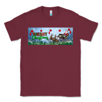 Burgundy merry christmas with santa sleigh Classic Tee - BundleAndBundleShop