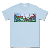 Dusty Blue merry christmas with santa sleigh Classic Tee - BundleAndBundleShop