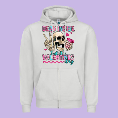 Dead Inside But It's Valentines Day Zipper Hoodie Designed By Jasminsmagicworld