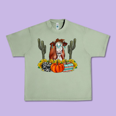 Fall Cow Urban Heavy Tee Designed By Cowhidedigitalart