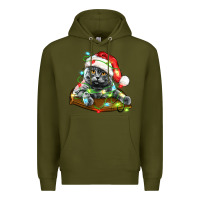Army Green christmas scottish fold cat Premium Hoodie - LillyAllenDesigns