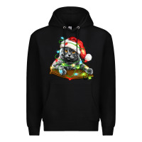 Black christmas scottish fold cat Premium Hoodie - LillyAllenDesigns