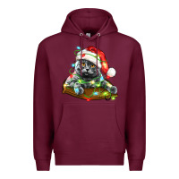 Burgundy christmas scottish fold cat Premium Hoodie - LillyAllenDesigns