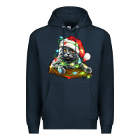 Navy christmas scottish fold cat Premium Hoodie - LillyAllenDesigns