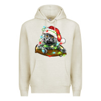 Oatmeal Heather christmas scottish fold cat Premium Hoodie - LillyAllenDesigns