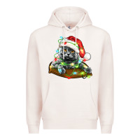Pale Pink christmas scottish fold cat Premium Hoodie - LillyAllenDesigns