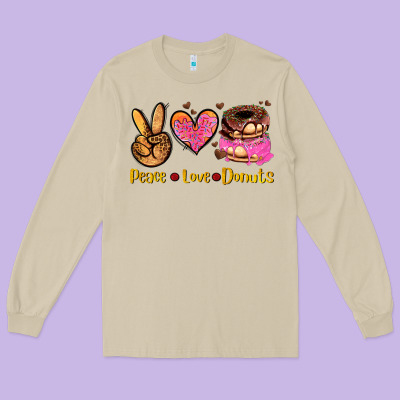 Peace Love Donuts Long Sleeve Tee Designed By Adodesignshop