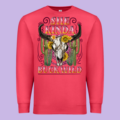 She Kinda Buck Wild With Bull Skull Premium Sweatshirt Designed By Nancycooperartshop