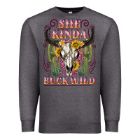 Charcoal Heather she kinda buck wild with bull skull Premium Sweatshirt - NancyCooperArtShop