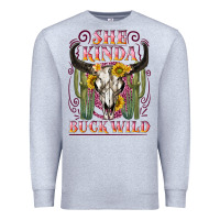 Heather Grey she kinda buck wild with bull skull Premium Sweatshirt - NancyCooperArtShop