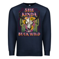 Navy she kinda buck wild with bull skull Premium Sweatshirt - NancyCooperArtShop