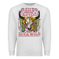 Oatmeal Heather she kinda buck wild with bull skull Premium Sweatshirt - NancyCooperArtShop