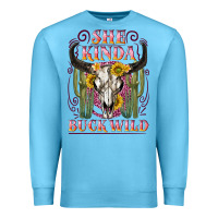 Ocean Blue she kinda buck wild with bull skull Premium Sweatshirt - NancyCooperArtShop