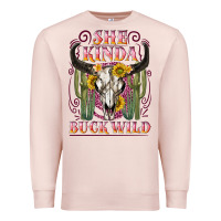 Pale Pink she kinda buck wild with bull skull Premium Sweatshirt - NancyCooperArtShop