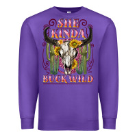 Purple she kinda buck wild with bull skull Premium Sweatshirt - NancyCooperArtShop