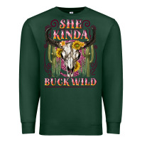 Sports Green she kinda buck wild with bull skull Premium Sweatshirt - NancyCooperArtShop