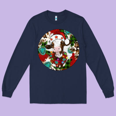 Christmas Cow Gemstone Long Sleeve Tee Designed By Artiststas