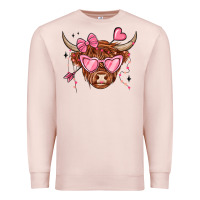 Pale Pink valentines day long haired cow Premium Sweatshirt - MaliasSmallBusiness