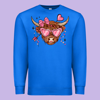 Valentines Day Long Haired Cow Premium Sweatshirt Designed By Maliassmallbusiness