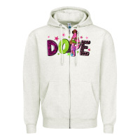 Oatmeal Heather dope with afro black woman Zipper Hoodie - NancyCooperArtShop