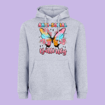 Anti Social Butterfly Heavyweight Hoodie Designed By Maliassmallbusiness