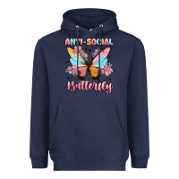 Navy anti social butterfly Heavyweight Hoodie - MaliasSmallBusiness