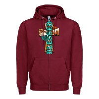 Burgundy blessed cross Zipper Hoodie - BarkalooDesign