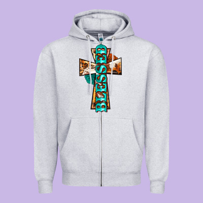 Blessed Cross Zipper Hoodie Designed By Barkaloodesign