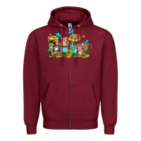 Burgundy farm cute animals with sunflower coffee cups Zipper Hoodie - NancyCooperArtShop