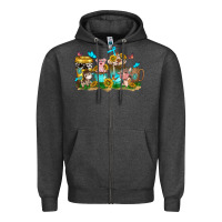 Charcoal Heather farm cute animals with sunflower coffee cups Zipper Hoodie - NancyCooperArtShop