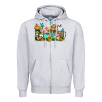 Heather Grey farm cute animals with sunflower coffee cups Zipper Hoodie - NancyCooperArtShop