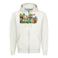 Oatmeal Heather farm cute animals with sunflower coffee cups Zipper Hoodie - NancyCooperArtShop