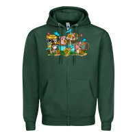 Sports Green farm cute animals with sunflower coffee cups Zipper Hoodie - NancyCooperArtShop