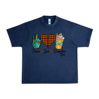 Navy Peace Love Pumpkin Spice Urban Heavy Tee - CowhideDigitalArt