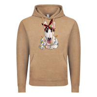 Vintage Coffee bull terrier with christmas lights Vintage Hoodie - RanaPortraitStore