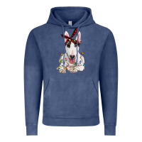 Vintage Denim bull terrier with christmas lights Vintage Hoodie - RanaPortraitStore