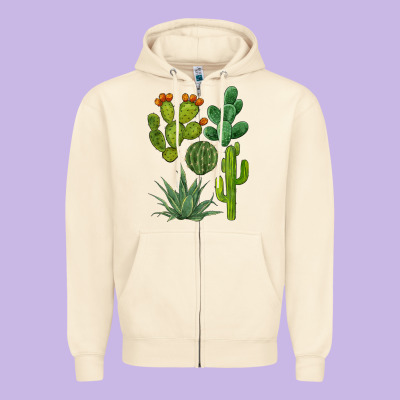 Watercolor Cactus Bundle Preview Zipper Hoodie Designed By Barkaloodesign