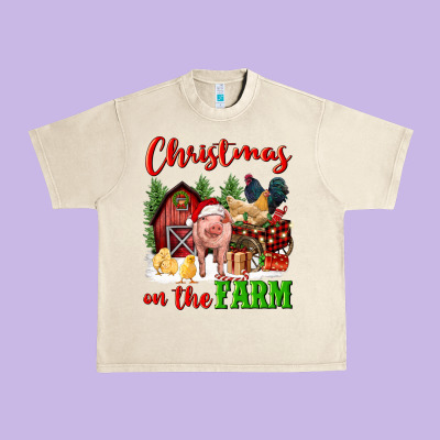 Christmas On The Farm Urban Heavy Tee Designed By Fadigitalartstudio