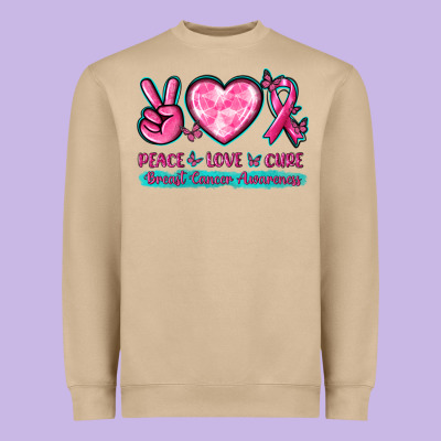 Peace Love Cure Breast Cancer Awareness Heavyweight Sweatshirt Designed By Texasbilliewilder