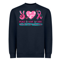 Navy Peace Love Cure Breast Cancer Awareness Heavyweight Sweatshirt - texasbilliewilder