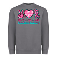 Storm Peace Love Cure Breast Cancer Awareness Heavyweight Sweatshirt - texasbilliewilder