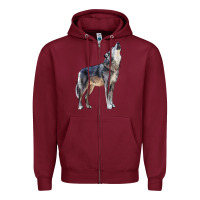Burgundy wolf Zipper Hoodie - LillyAllenDesigns