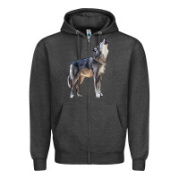 Charcoal Heather wolf Zipper Hoodie - LillyAllenDesigns